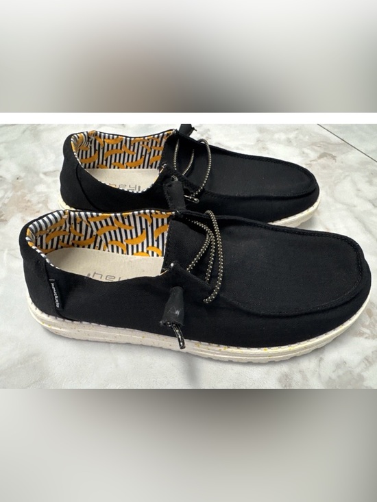 Hey Dude Shoes - Hey Dude Wendy Shoes Womens 8 Canvas Casual Slip On Black Bananas Fabric Boat